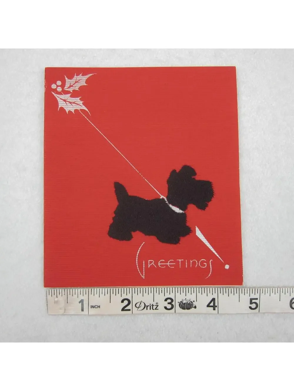 Vintage Art Deco Christmas Card Dog Black Scottish Terrier Scottie Scotty Velvet